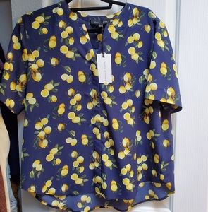 Navy/Yellow lemons print short sleeve shirt